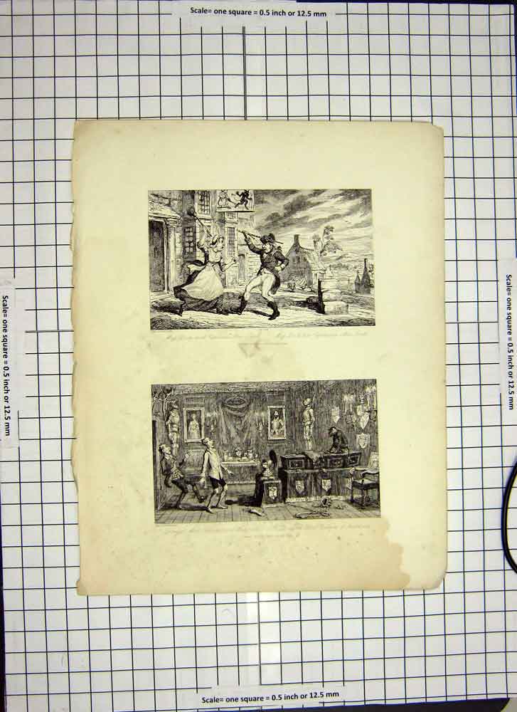 Original Old Antique Print C1790-C1900 Dougal Callum Hitcheon Meg Dods Turk