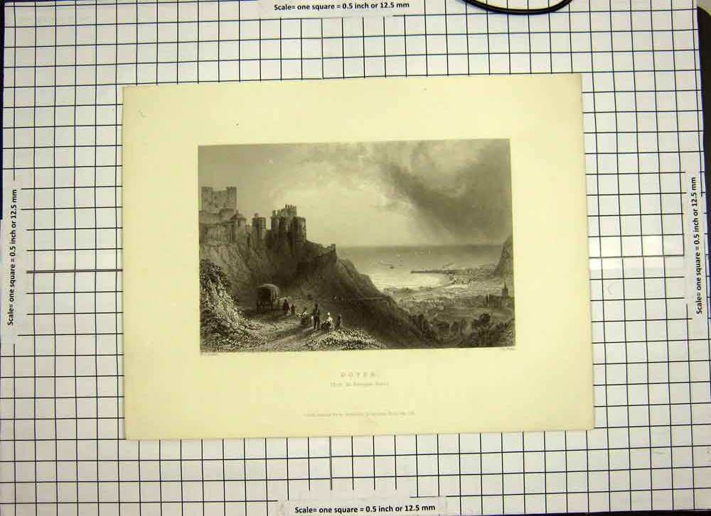 Original Old Antique Print C1790-C1900 View Dover Ramsgate Road Castle Tower