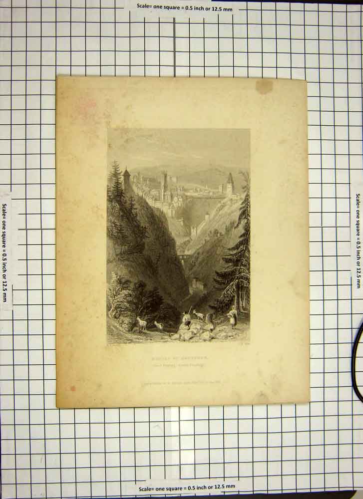 Old Antique Print 1836 Defile Gotteron Freyburg Canton-Freyburg Mountains 19th