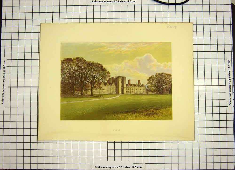 Original Old Antique Print C1790-C1900 Colour Knole Mansion House England 18th