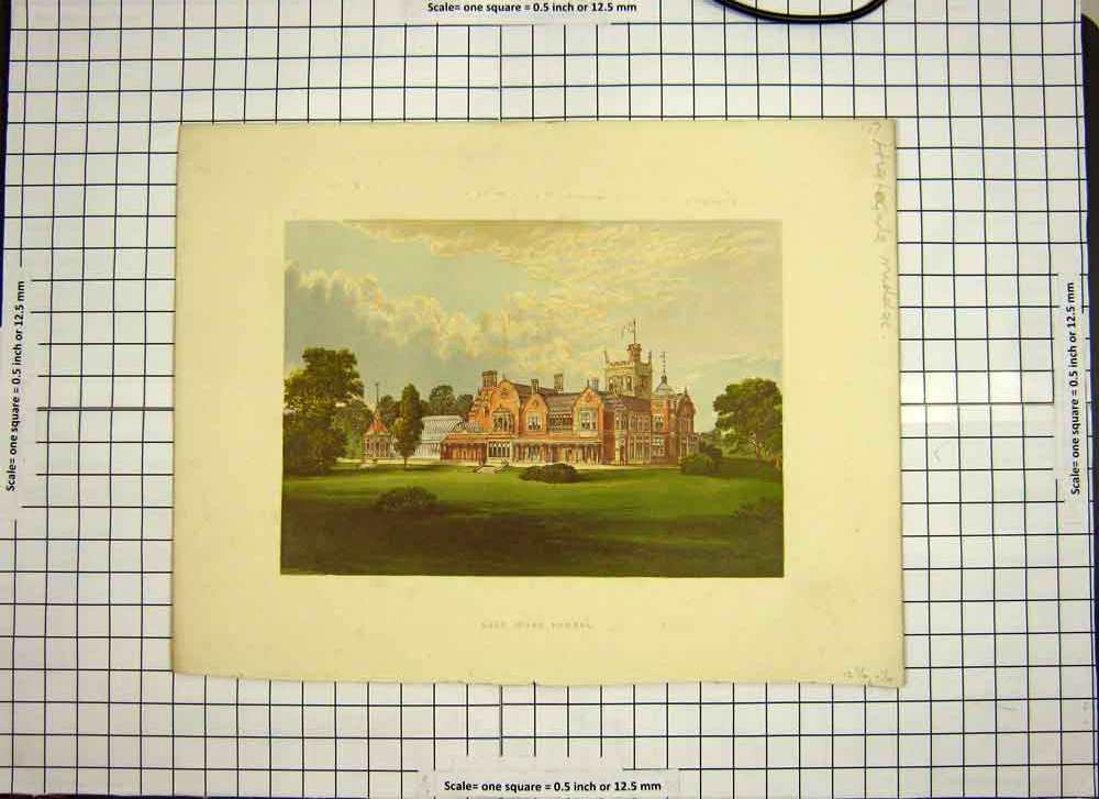 Original Old Antique Print C1790-C1900 Colour Caen Wood Towers House 18th
