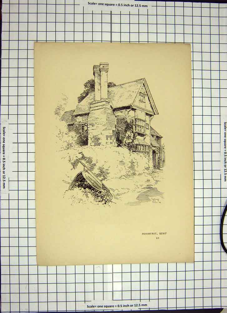 Original Old Antique Print C1790-C1900 Sketch Penshurst Kent England 18th