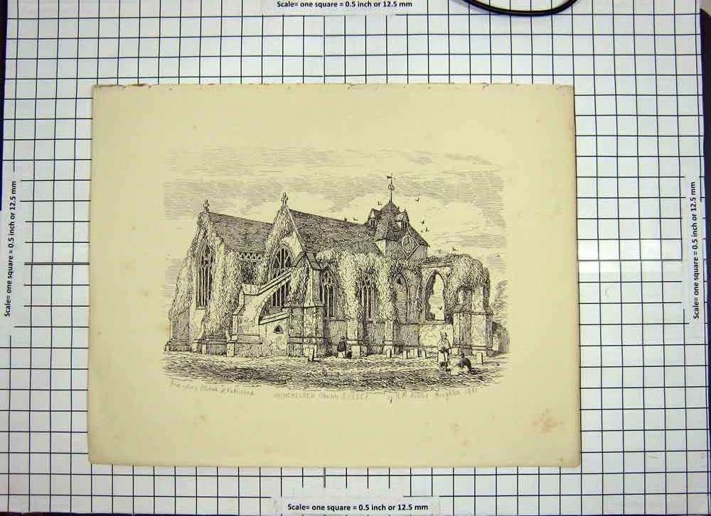 Original Old Antique Print 1851 Winchelsea Church Sussex England Architecture