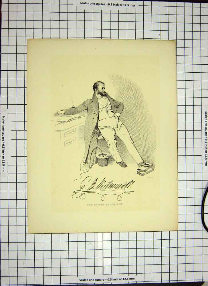 Original Old Antique Print C1790-C1900 Portrait Editor Age Man 18th Century