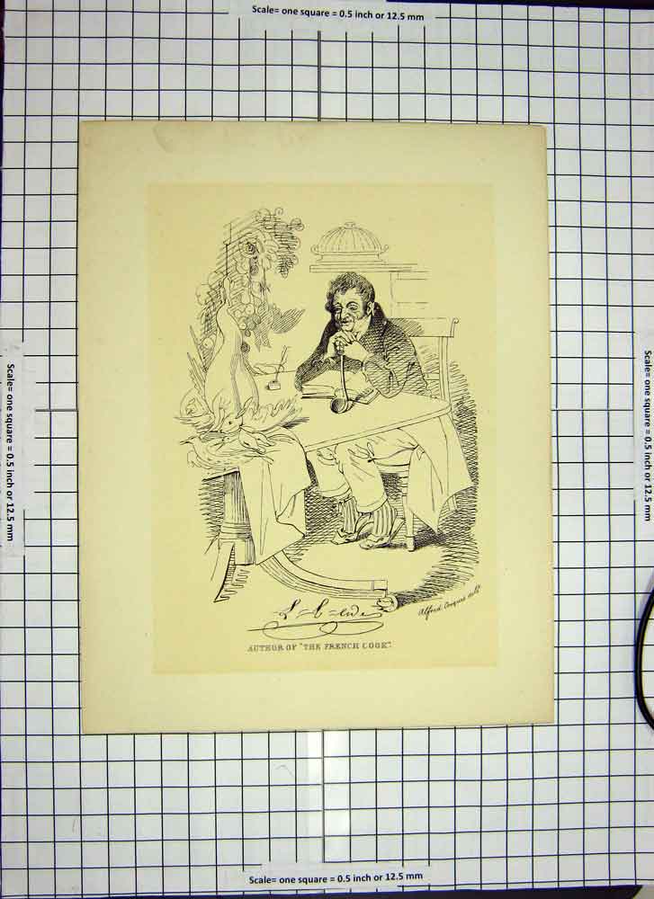 Original Old Antique Print C1790-C1900 Portrait Author French Cook Man 18th