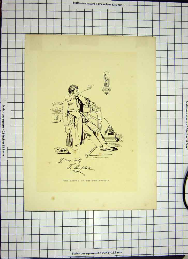 Original Old Antique Print C1790-C1900 Portrait Campbell Author Monthly 18th