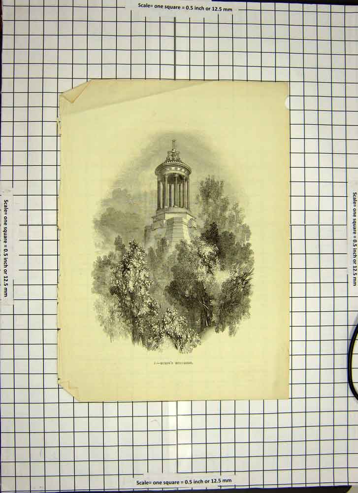 Original Old Antique Print C1790-C1900 Burn'S Monument Scotland Architecture