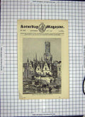 Original Old Antique Print C1790-C1900 View Canal Bruges Belgium Houses Boats