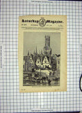 Antique Old Print Ref.530 C1790-C1900 View Canal Bruges Belgium Houses Boats