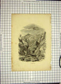 Original Old Antique Print C1790-C1900 View Dove Dale Mountains River Fishing