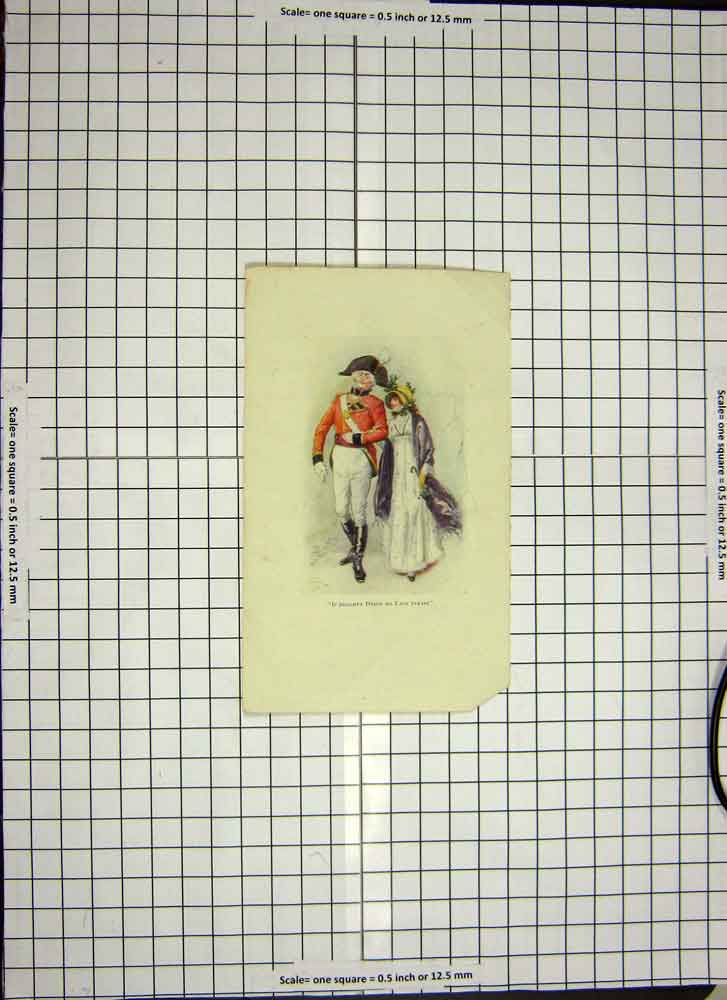 Original Old Antique Print C1790-C1900 Colour Sier Man Lady Romance 18th