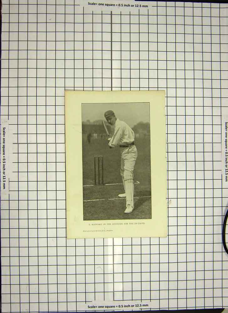 Original Old Antique Print C1790-C1900 Photograph Hayward Cricketer Sport 18th