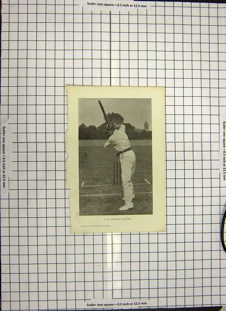 Original Old Antique Print C1790-C1900 Photograph Stoddart Cricketer 18th