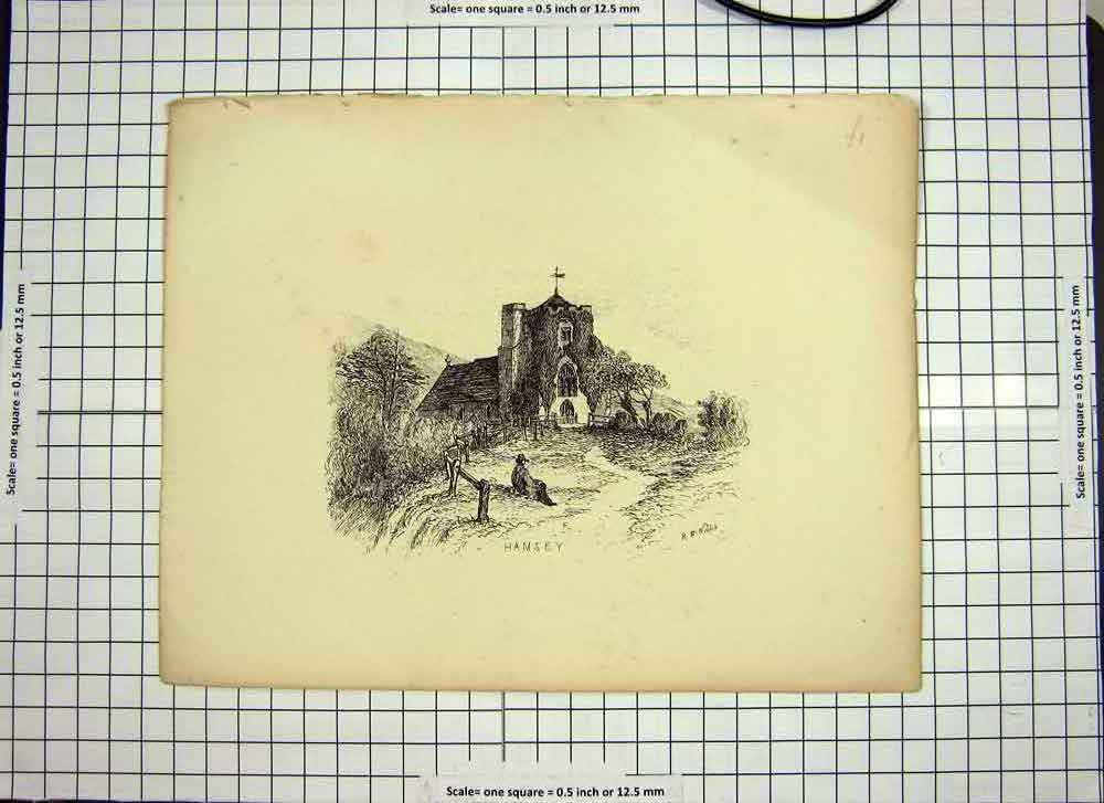 Original Old Antique Print C1790-C1900 Hamsey Ruins Trees Mountains 18th