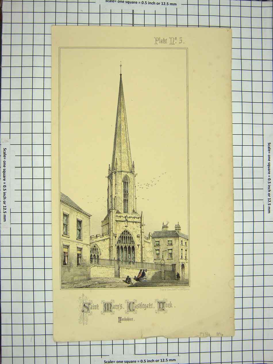 Old Antique Print C1790-C1900 Architecture Saint Maen'S Castlegate York 18th