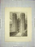 Original Old Antique Print 1809 View Oxburgh Hall Norfolk England Architecture