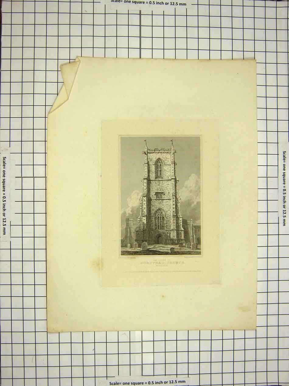 Original Old Antique Print 1824 Tower Worstead Church Norfolk England Engraving