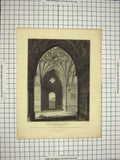 Original Old Antique Print 1811 Interior Red Mount Chapel Lynn Norfolk England