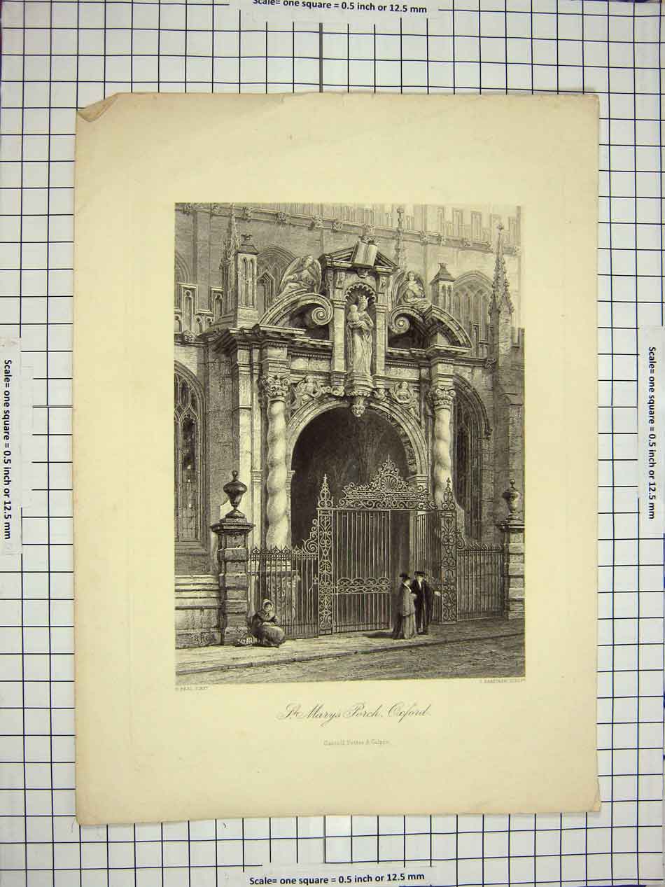 Original Old Antique Print C1790-C1900 Architecture St. Mary'S Porch Oxford