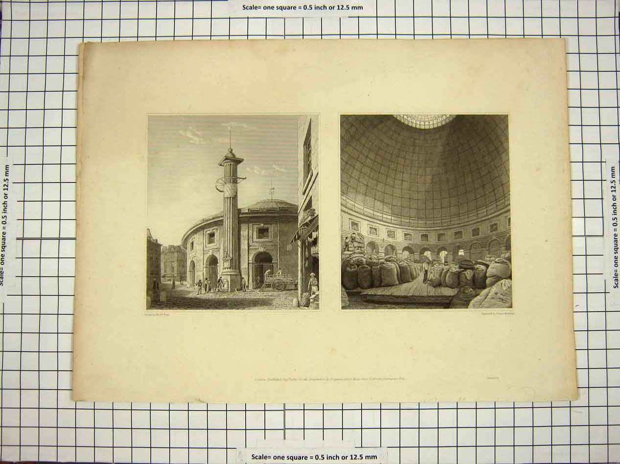 Old Antique Print 1820 Architecture Buildings Interior Exterior Engraving 19th