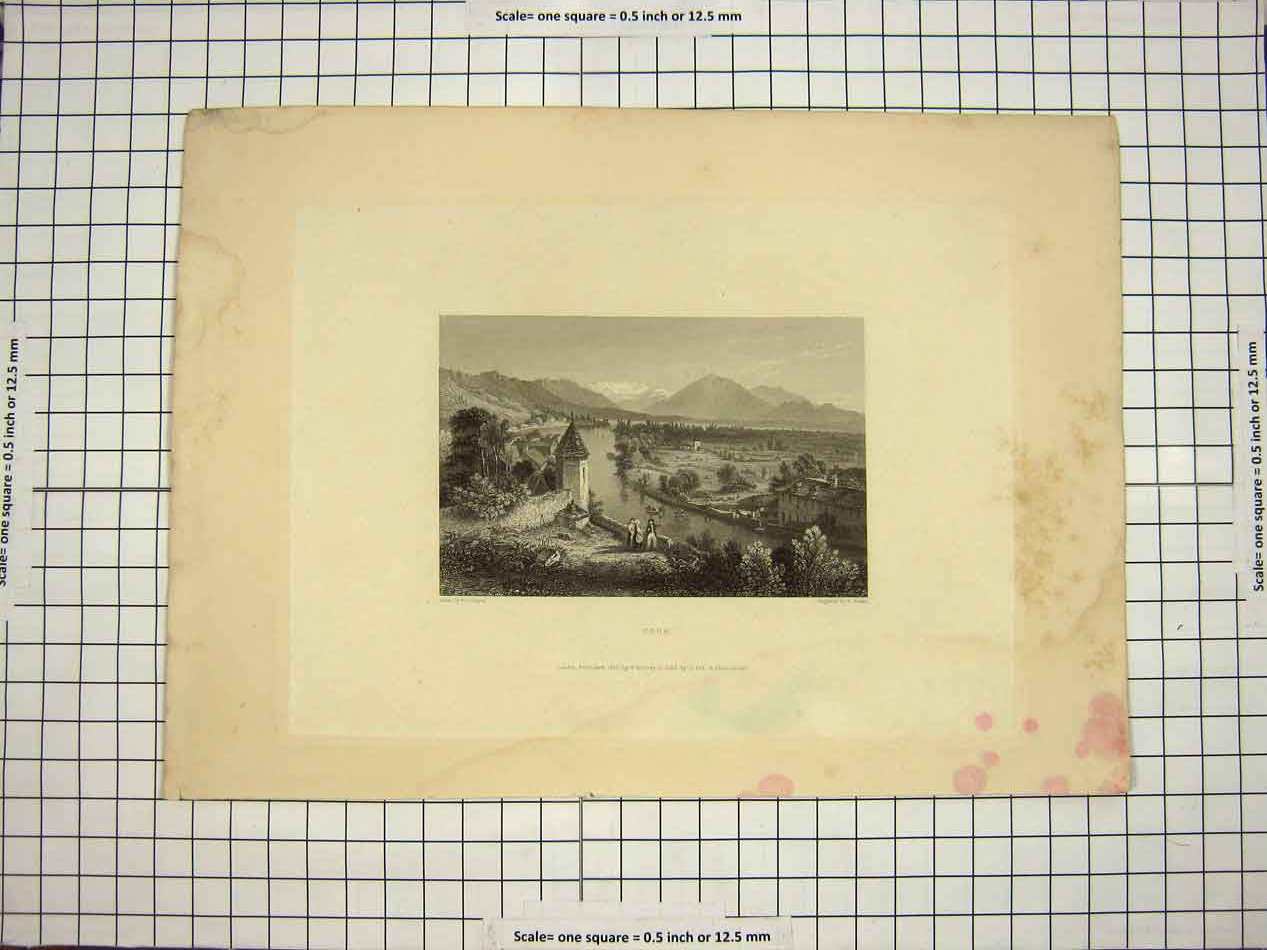 Old Antique Print 1837 View Thun Mountains River Cooper Finden Engraving 19th