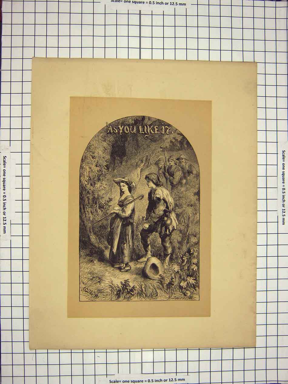 Original Old Antique Print C1790-C1900 Shakespere As You Like It Theatre Scene