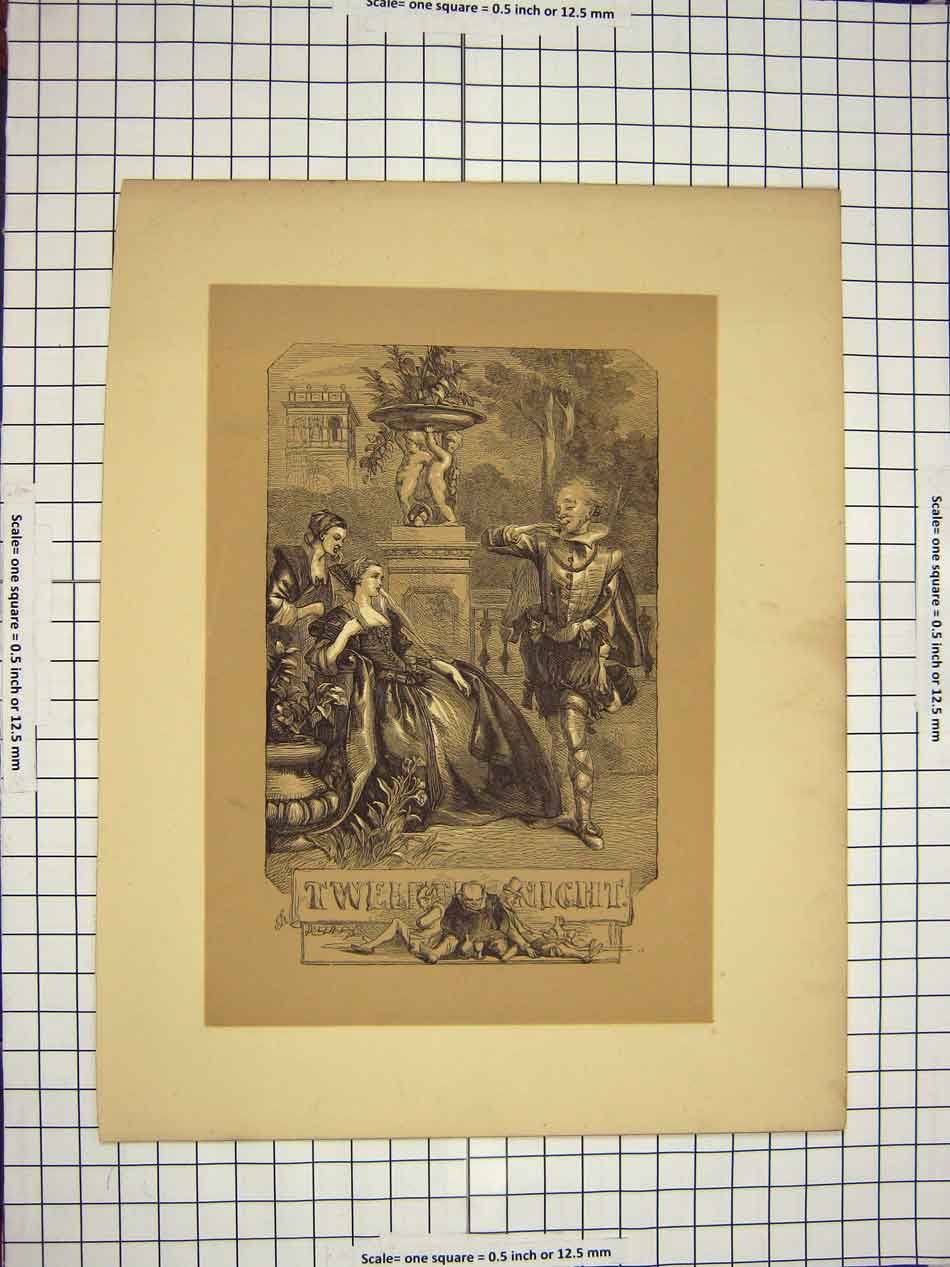 Original Old Antique Print C1790-C1900 Theatre Scene Shakespere Twelfth Night
