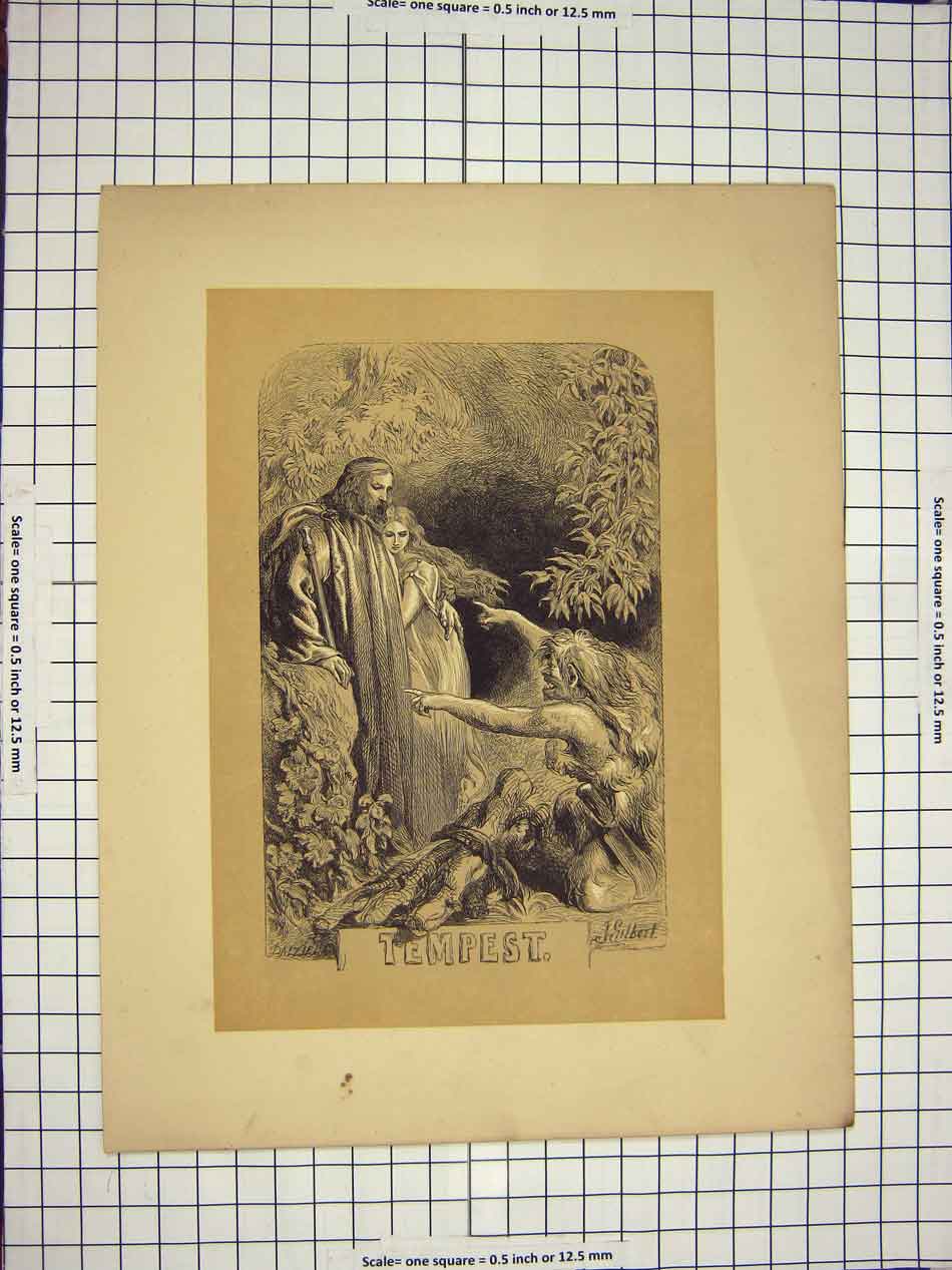 Original Old Antique Print Shakespere Scene Theatre Tempest C1790-C1900 18th