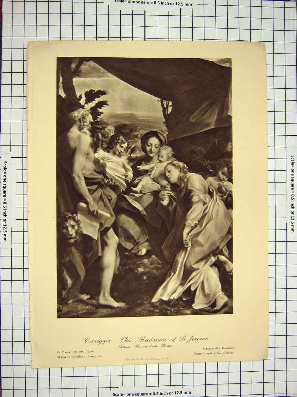 Original Old Antique Print C1790-C1900 Correggio Madonna Jerome Women Baby Men