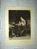 Original Old Antique Print C1790-C1900 Cottage Madonna Mother Baby 18th Century