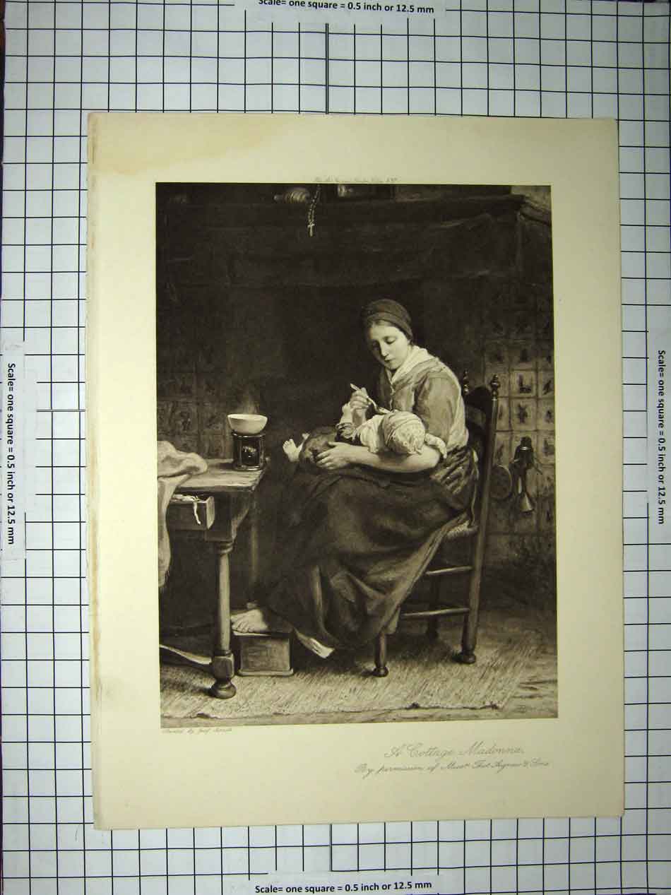 Original Old Antique Print C1790-C1900 Cottage Madonna Mother Baby 18th Century