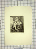 Old Antique Print C1790-C1900 Portrait Mother Baby Maria Mite Dem Kinde 18th