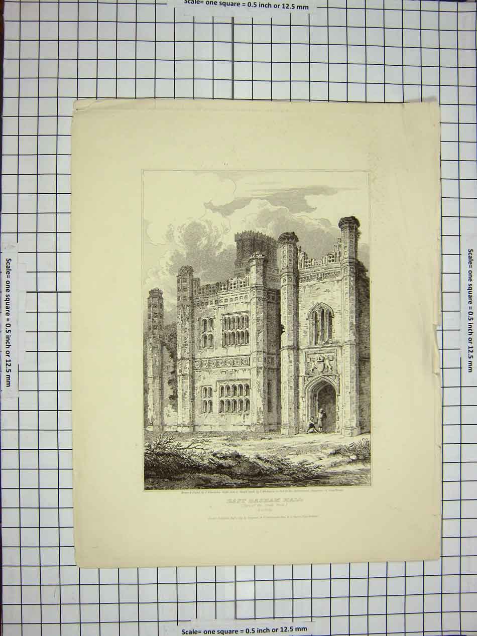 Antique Old Print Ref.533 1809 East Basham Hall Norfolk England Architecture