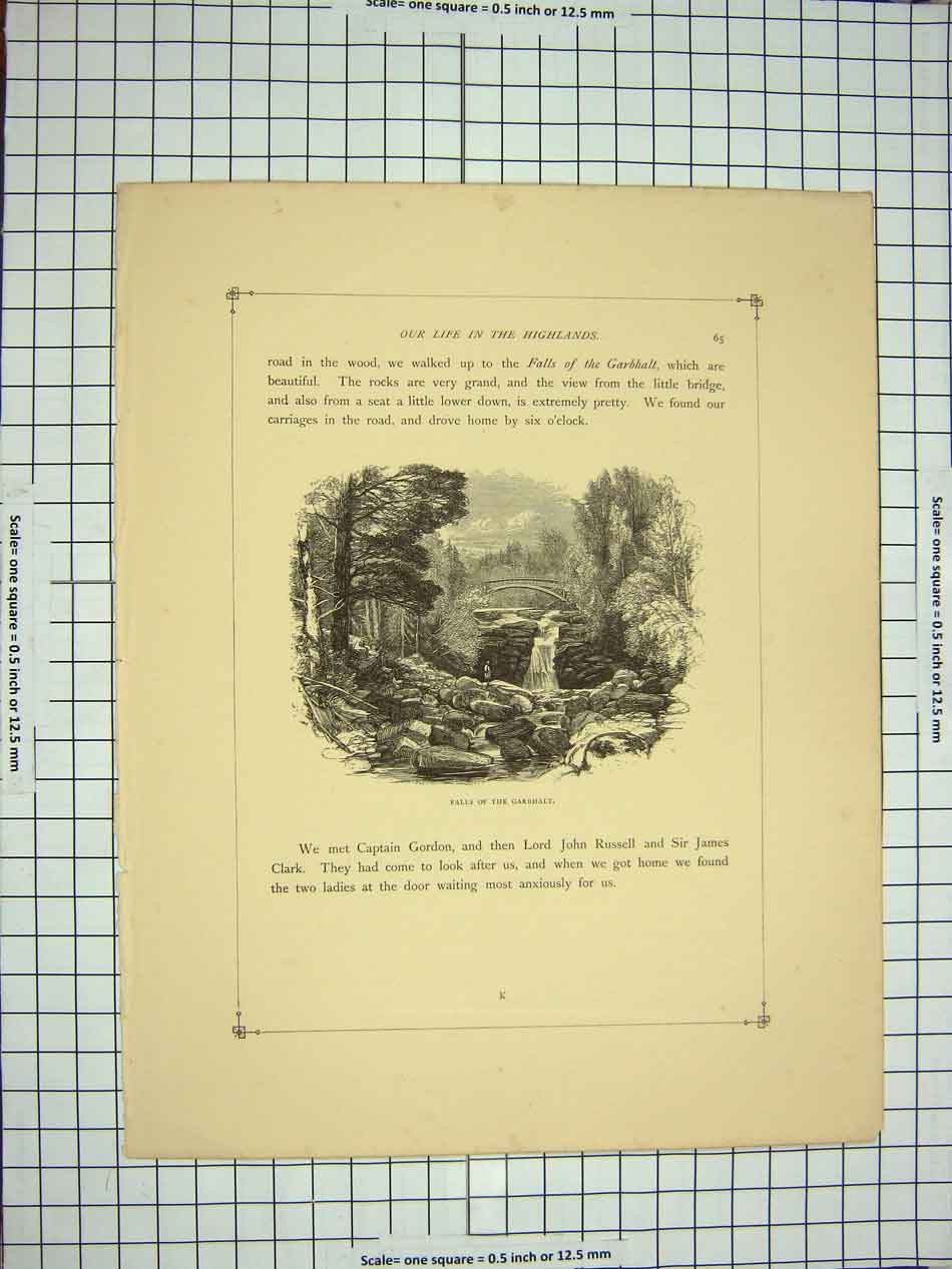Old Antique Print C1790-C1900 View Falls Garbhalt River Bridge Scotland 18th