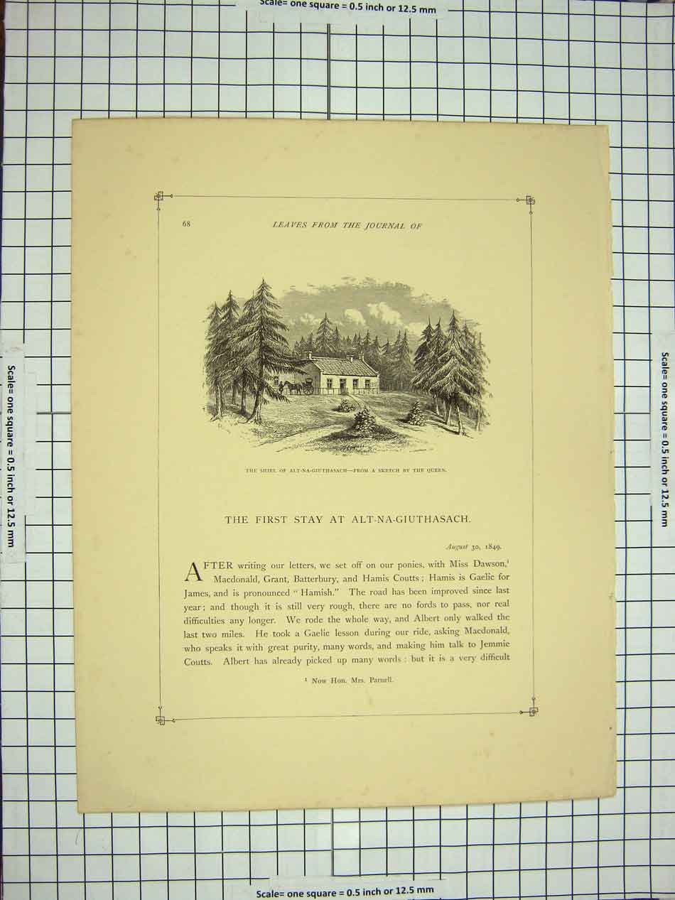 Original Old Antique Print C1790-C1900 Shiel Alt-Na-Giuthasach Scotland House