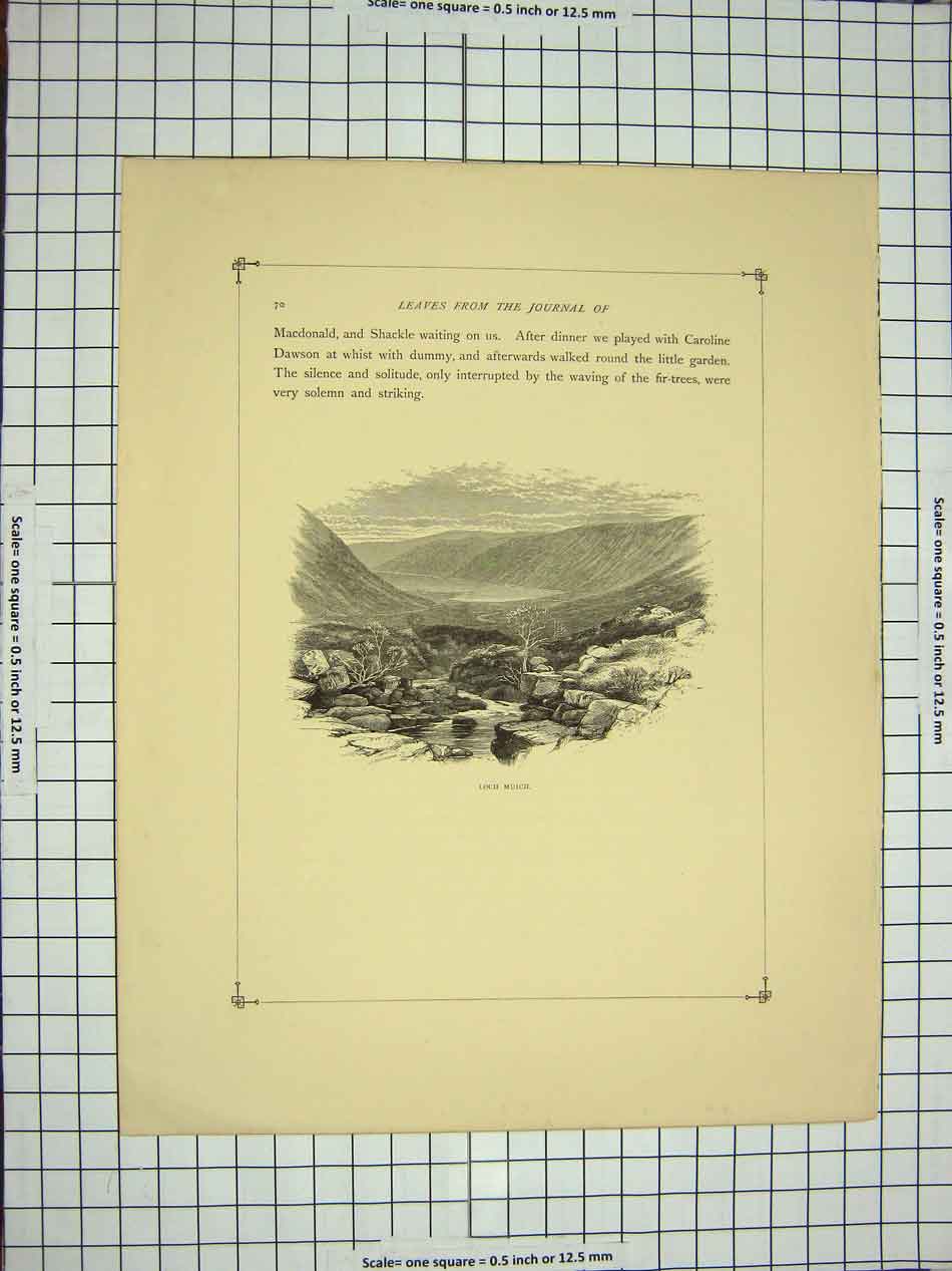 Original Old Antique Print C1790-C1900 View Loch Muich Scotland Mountains Scene