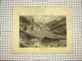 Original Old Antique Print C1790-C1900 View Hospenthal Church Town Mountains