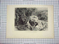 Original Old Antique Print C1790-C1900 River Head Swallow Falls Trees Fishing