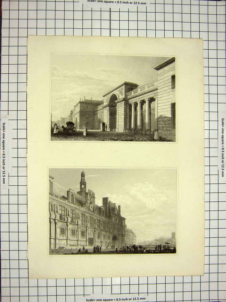 Original Old Antique Print C1790-C1900 Architecture Buildings 18th Century