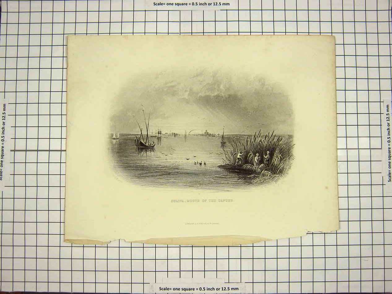 Old Antique Print C1790-C1900 View Sulina Mouth River Danube Boats Ducks 18th
