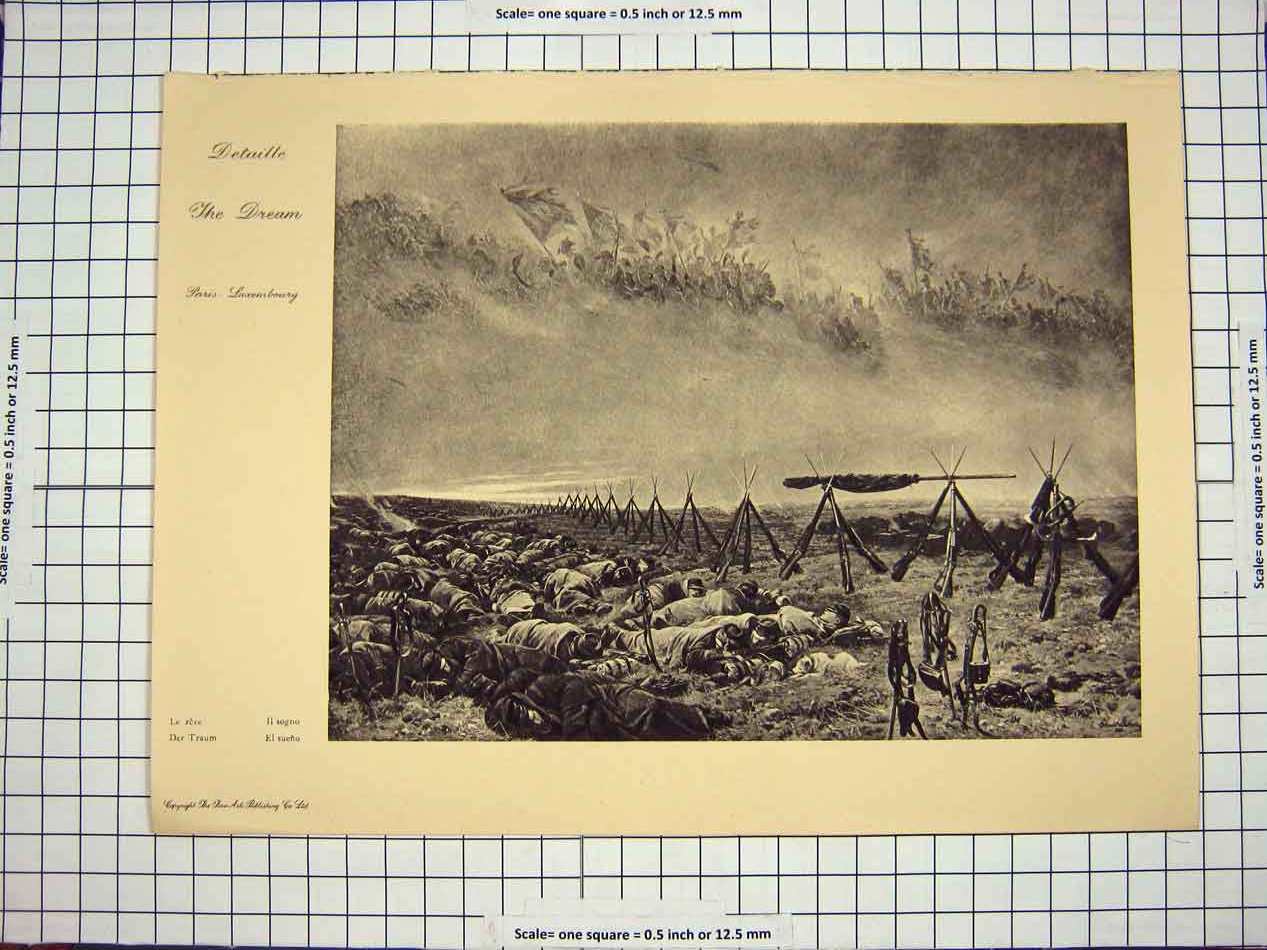 Original Old Antique Print C1790-C1900 Siers War Sleeping Battle Field Dreaming