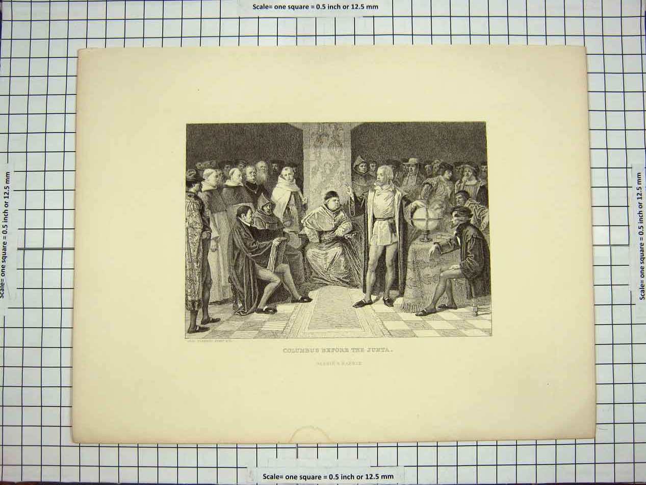 Old Antique Print C1790-C1900 Scene Columbus Before Junta Gebbie Barrie 18th