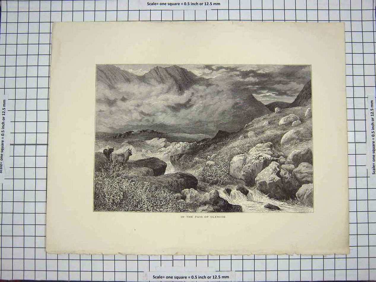 Old Antique Print C1790-C1900 View Pass Glencoe Scotland River Mountains 18th