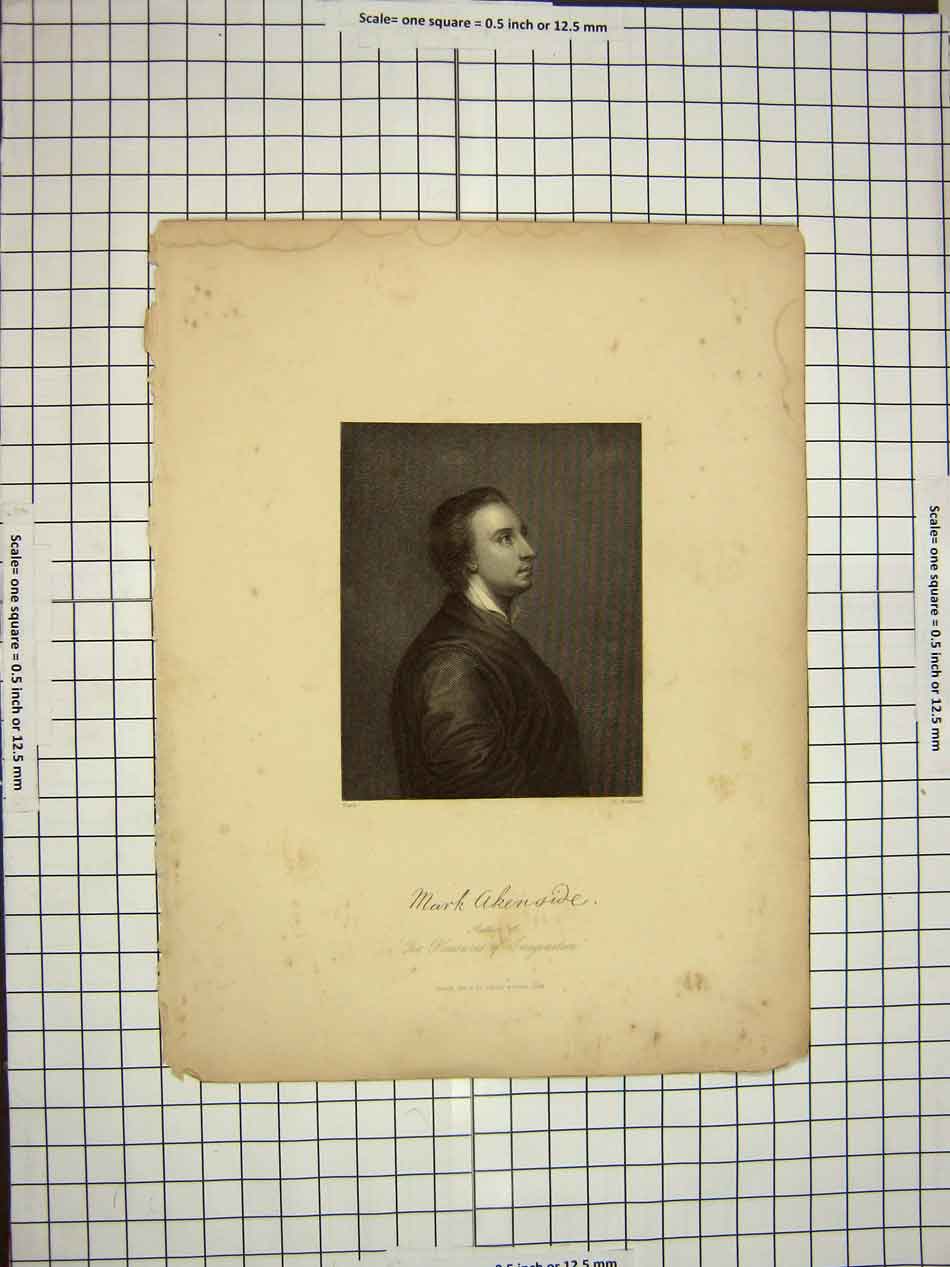 Original Old Antique Print C1790-C1900 Portrait Mark Akenside Author 18th
