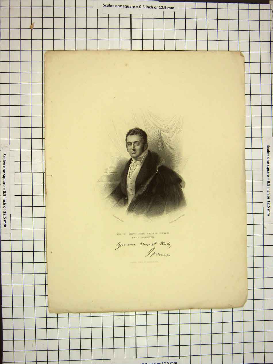 Original Old Antique Print C1790-C1900 Portrait John Charles Earl Spencer 18th