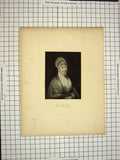 Original Old Antique Print C1790-C1900 Portrait Fry Lady Engraving Cochran 18th