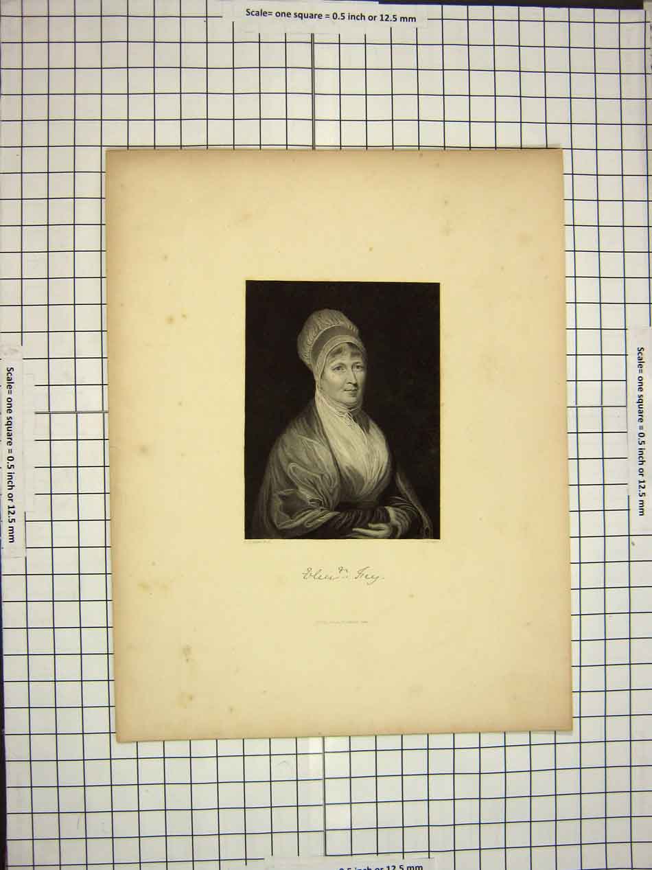 Original Old Antique Print C1790-C1900 Portrait Fry Lady Engraving Cochran 18th