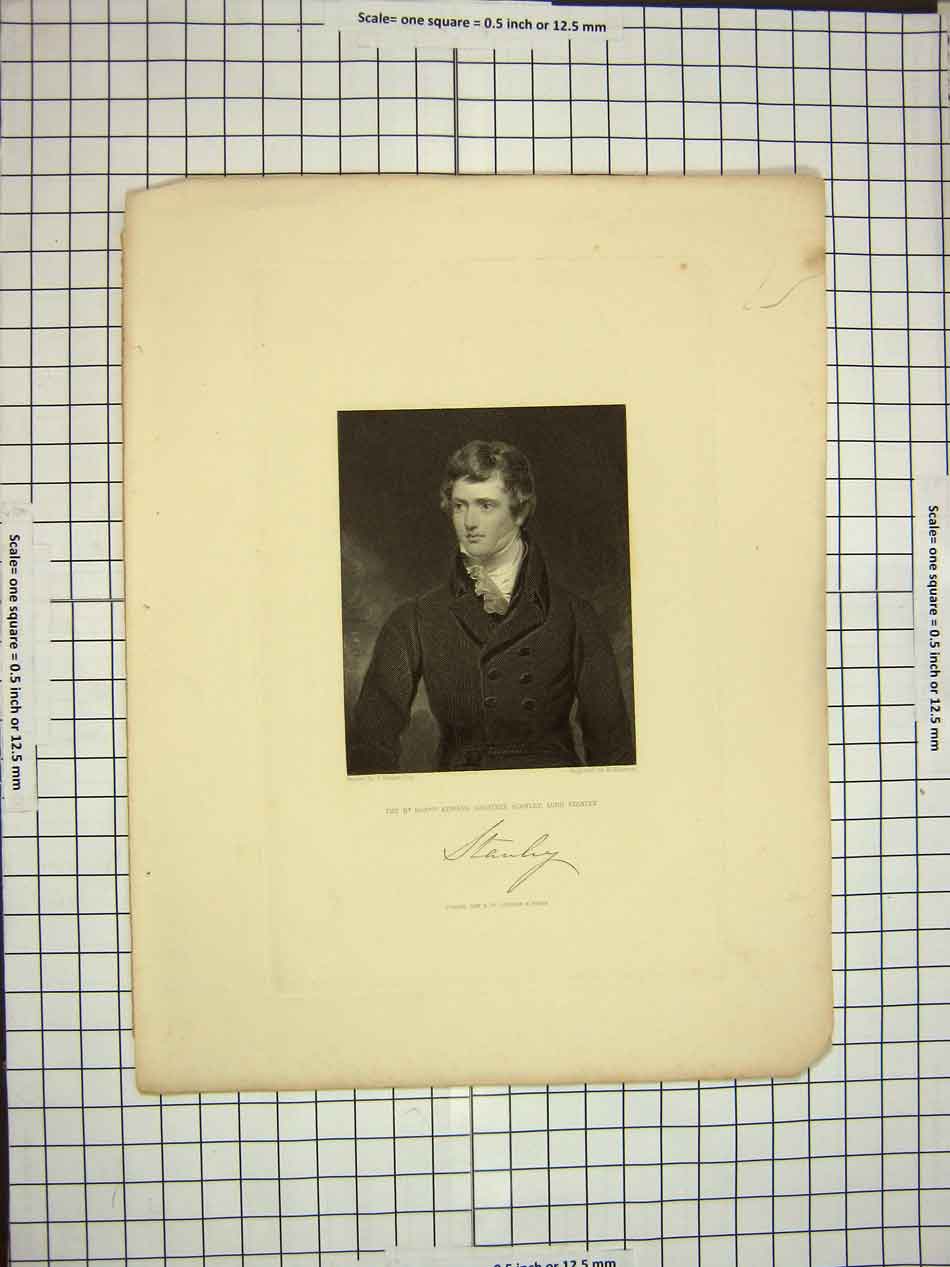 Original Old Antique Print C1790-C1900 Portrait Edward Geoffrey Stanley 18th