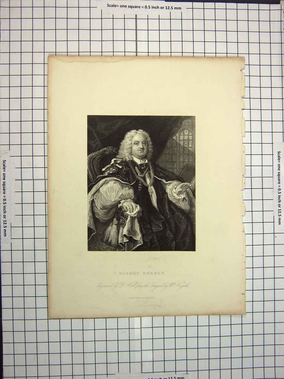 Original Old Antique Print C1790-C1900 Portrait Bishop Hoadly Engraving 18th