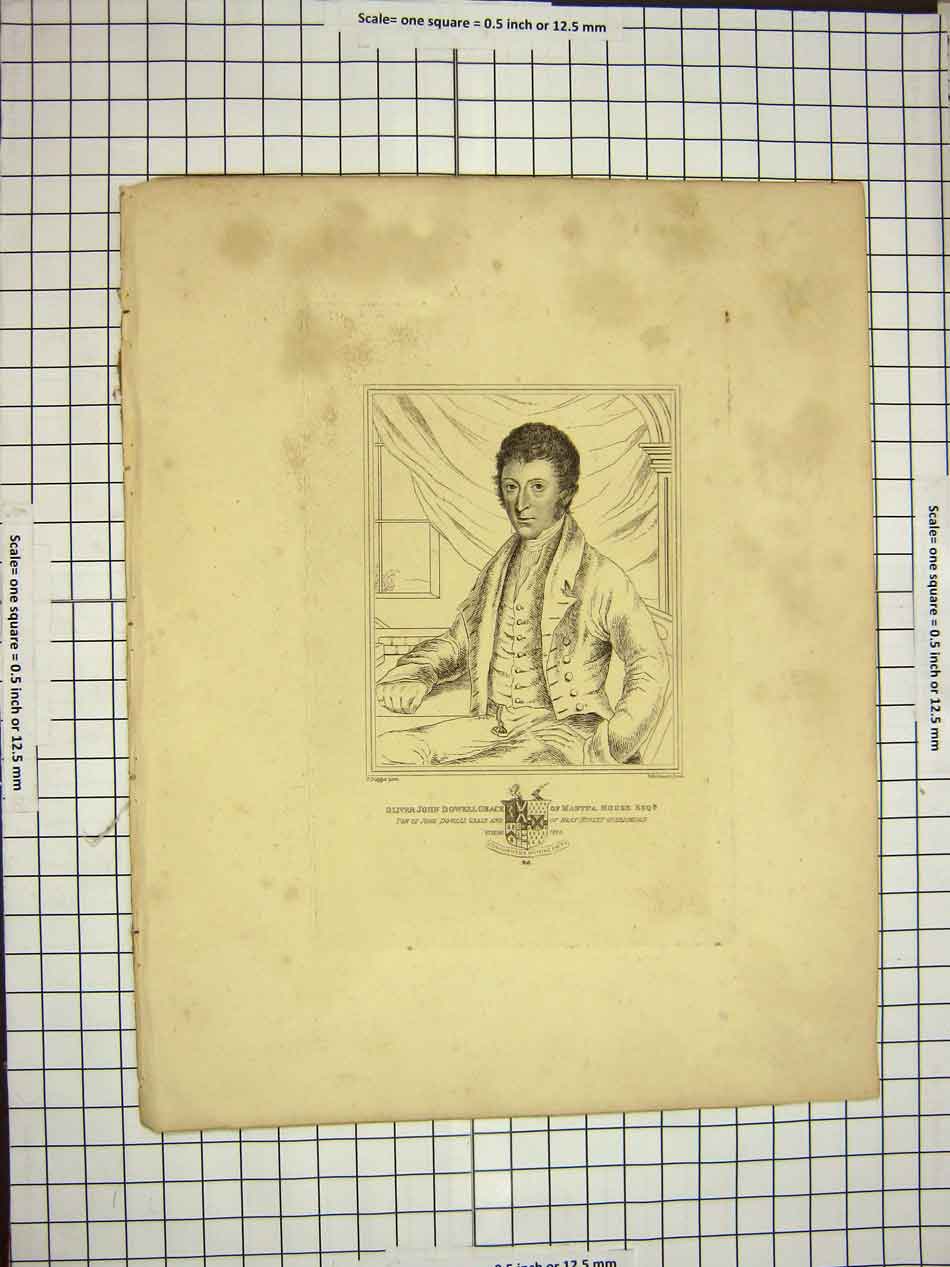Original Old Antique Print C1790-C1900 Portrait Oliver John Dowell Mantua 18th